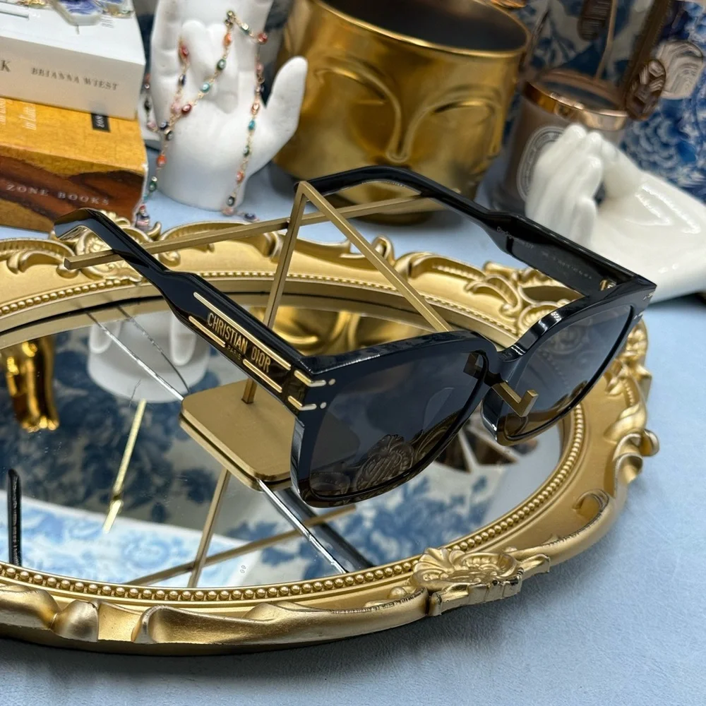 Dior Black and Gold Logo Cat-Eye Sunglasses